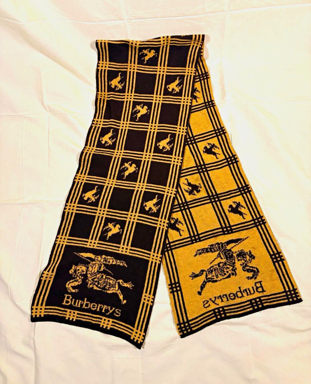 Vintage Burberry's Prorsum Equestrian Double Sided Long Scarf Reversible